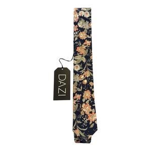 Dazi Lotus Men's Slim Tie Navy Floral Print Hand Made 100% Cotton NWT